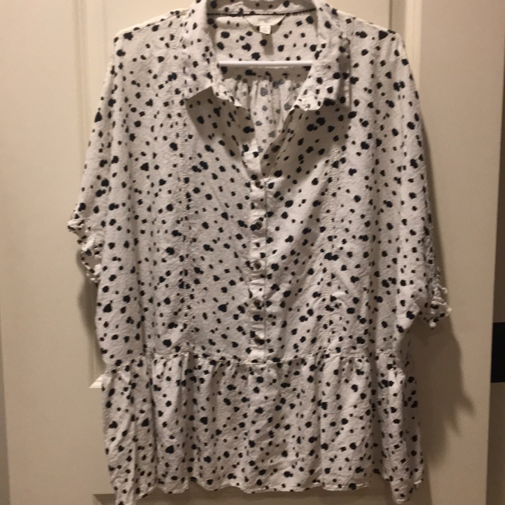 Terra & Sky womens 3/4 button down rayon top short sleeves ruffles plus size 1X - Picture 7 of 10
